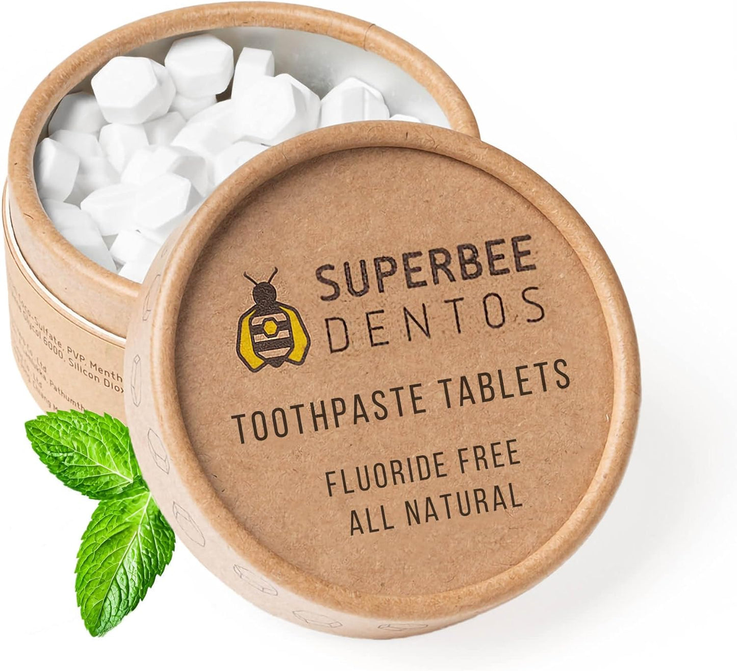 SuperBee Dentos Toothpaste Tablets, 150 Tabs, Fluoride Free & Eco Friendly, Travel Mouthwash Tablets, Sensitive Bites Kids Adults, Chewable Tablet, Spearmint
