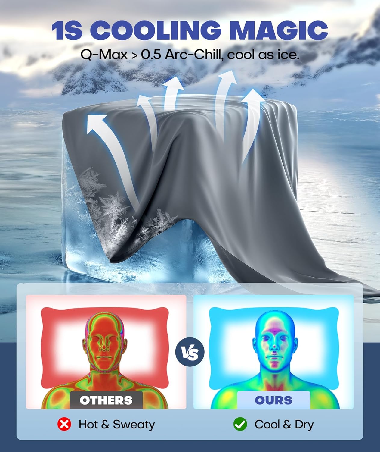 Ice Cooling Pillowcase for Hot Sleepers, Instantly Cool, Stay Cold All Night, Softer Than Silk Pillow Cases, Pillow Covers with Invisible Zipper, Gift for Men & Women - Queen Size, Light Gray (1 Pack)