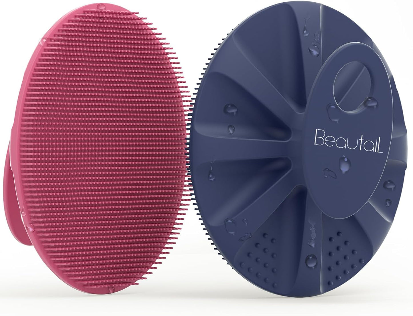 Silicone Body Scrubber 2 Pack, BEAUTAIL Shower Bath Wash Brush, Gentle Exfoliating Scrub Cleansing Loofah for Women Men Baby Sensitive Skin, Easy to Clean, Lather Nicely, More Hygienic, Pink+Blue
