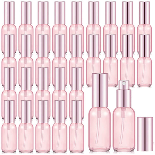 Roshtia 30 Pcs 1 Oz/ 30 ml Pink Glass Spray Bottle Refillable Perfume Atomizer Clear Decorative Empty Bottles with Fine Mist Sprayer Pump for Face Body Travel