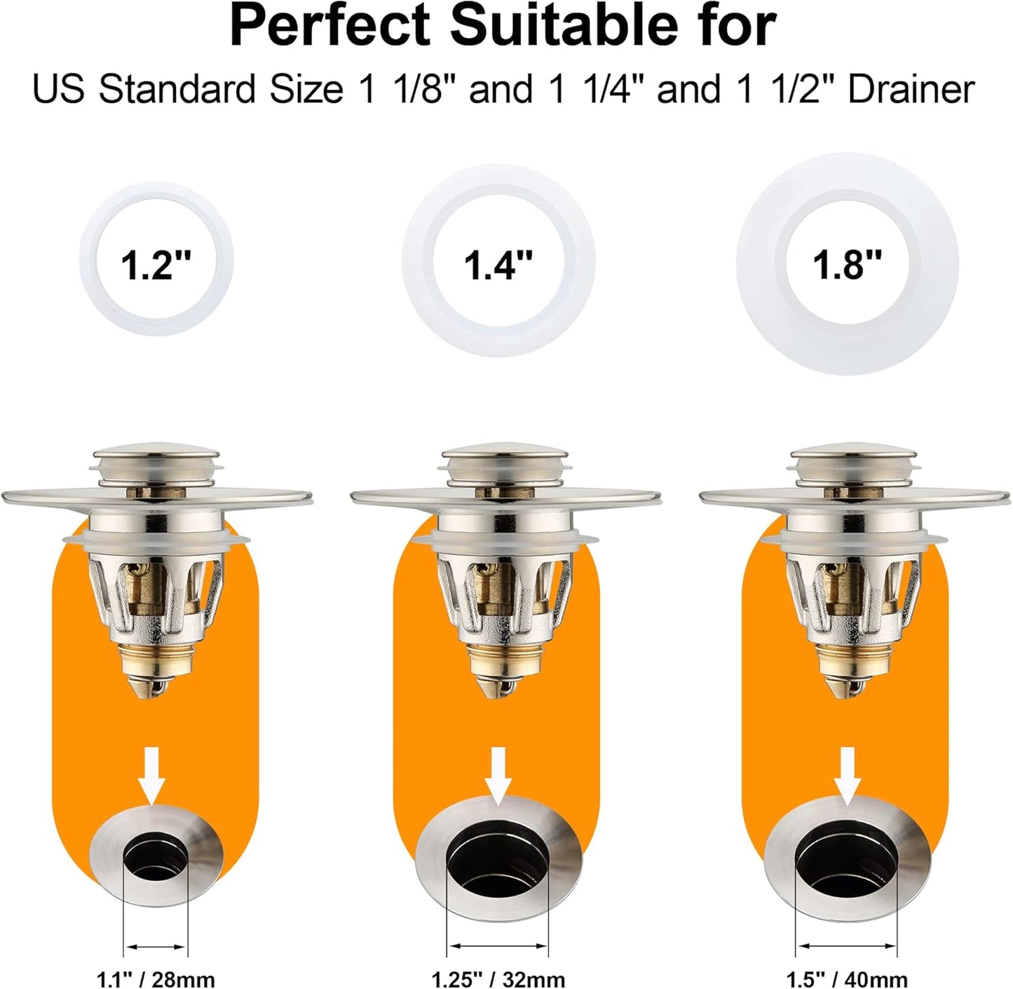 Bathroom Sink Drain Stopper for 1.1 to 1.5 inch Standard Drain Holes, Pop-up Sink Stoppers, Bullet Core Push Type Basin Drain Filter, Anti Clogging Stainless Steel Sink Strainer With Basket, Brushed