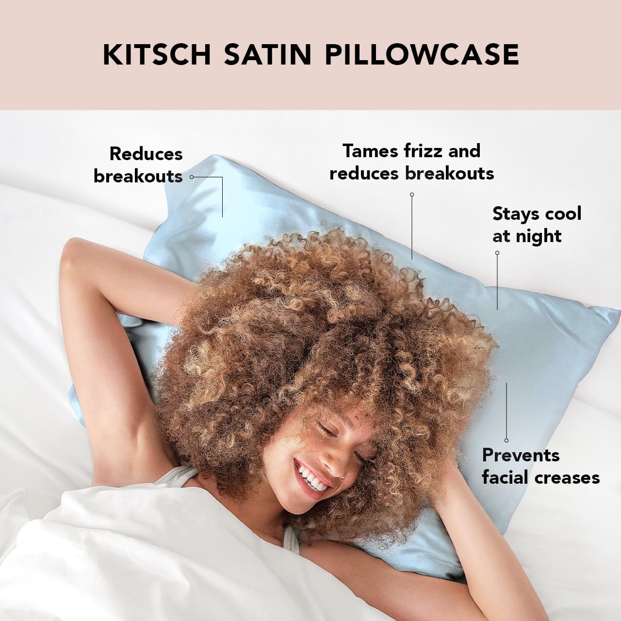 Kitsch Satin Pillowcase with Zipper for Hair & Skin, Softer Than Silk Pillow Cases Queen, Wrinkle-Free, Smooth and Cooling Satin Pillow Covers, Standard Size 19"x26", Haze Blue