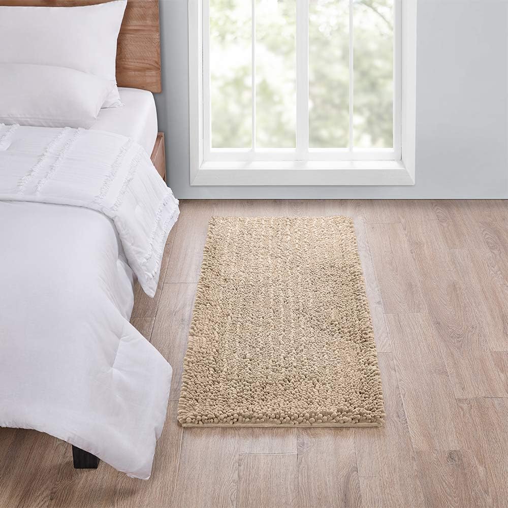 Walensee Large Bathroom Rug Non Slip Bath Mat (72x24 Inch Beige) Water Absorbent Super Soft Shaggy Chenille Machine Washable Dry Extra Thick Perfect Absorbant Best Plush Carpet for Shower Floor