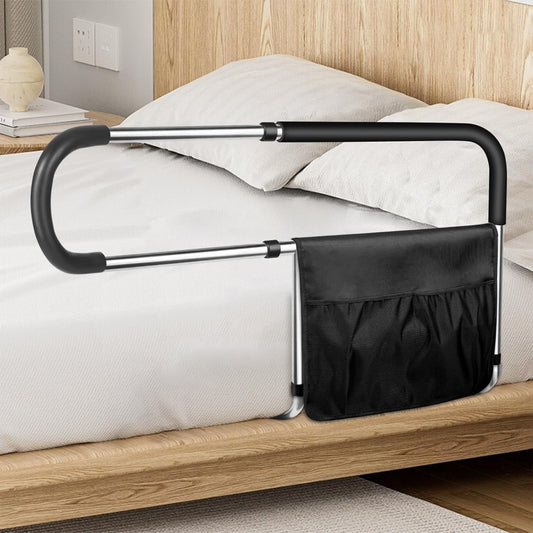 Bed Rails for Elderly Adults Safety, Stainless Steel Bed Assist Rail with Adjustable Side Railings for Seniors Bedside Fall Prevent Grab Bar with Storage Pocket,Fits King Queen Full Twin Bed