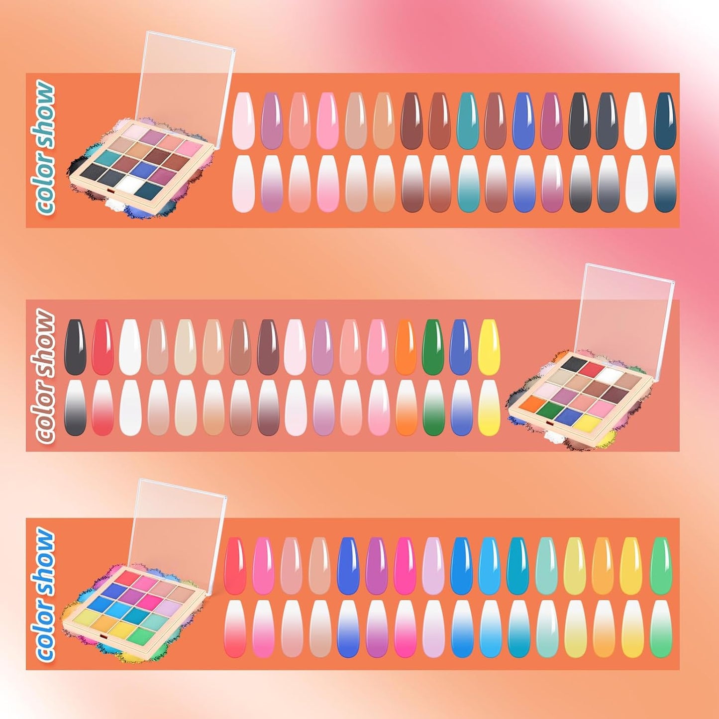 Nail Pigment Powder Palette Set, 16 Colors Ombre Nail Powder Palette Nude Brown Light Blue French Aura Nails Ombre Nail Brush Long-lasting Manicure Nail Art DIY Accessories (09)