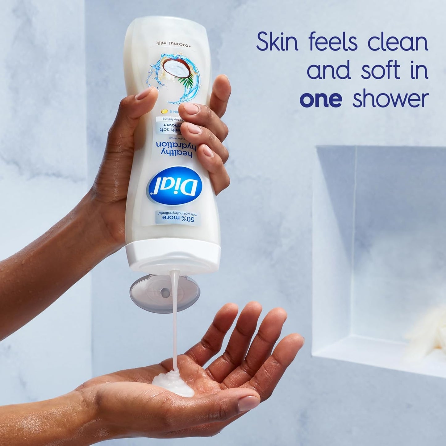Dial Body Wash, Healthy Hydration, Coconut Milk + Vitamin E, 16 fl oz (Pack of 4), Gentle, Leaves Skin Feeling Soft In 1 Shower, Dermatologist-Tested, No Parabens & Silicones