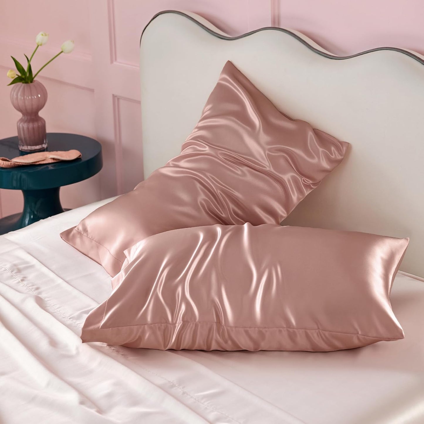 Bedsure King Size Satin Pillowcase Set of 2 - Rose Cloud Silky Pillow Cases for Hair and Skin with Envelope Closure, Similar to Silk Pillow Cases, Gifts for Women Men, 20x36 Inches, 2pcs