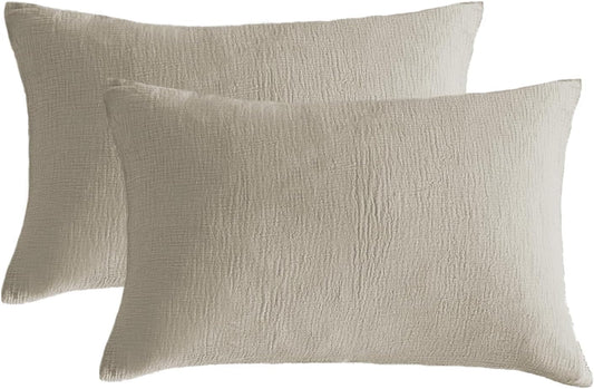 SE SOFTEXLY Muslin Pillowcases King Size 100% Cotton, 2 Pack Linen Like Pillow Shams with Envelope Closure, Ultral Soft and Breathable Pillow Case Covers, Beige, 20" X 36", No Filling
