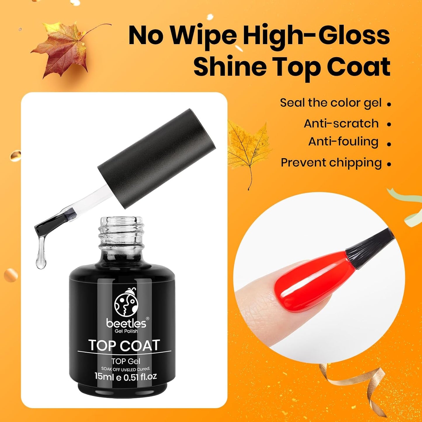 Beetles Top Coat Base Gel & Nail Glue Set-3Pcs No Wipe Top Coat Gel Nail Polish & Base Coat with 9 In 1 Nail Glue Shine Effect Long Lasting Soak Off Uv Light Lamp Diy Fall Nail Gifts for Women & Girls