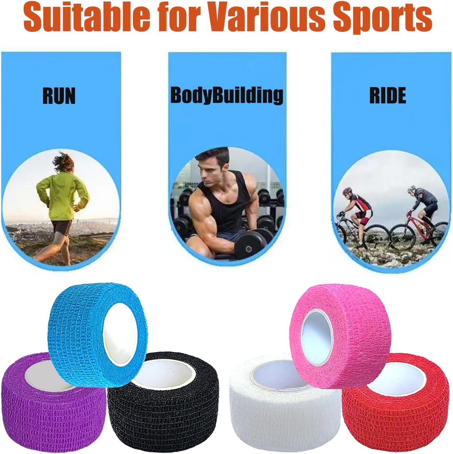 Hysiwen 6 Pack 1" x 5 Yards Self Adhesive Bandage Breathable Cohesive Wrap Self Adherent Vet Tape Self Stick Bandage Wrap for Sports, Athletic, Wrist, Ankle(Multi Colors)