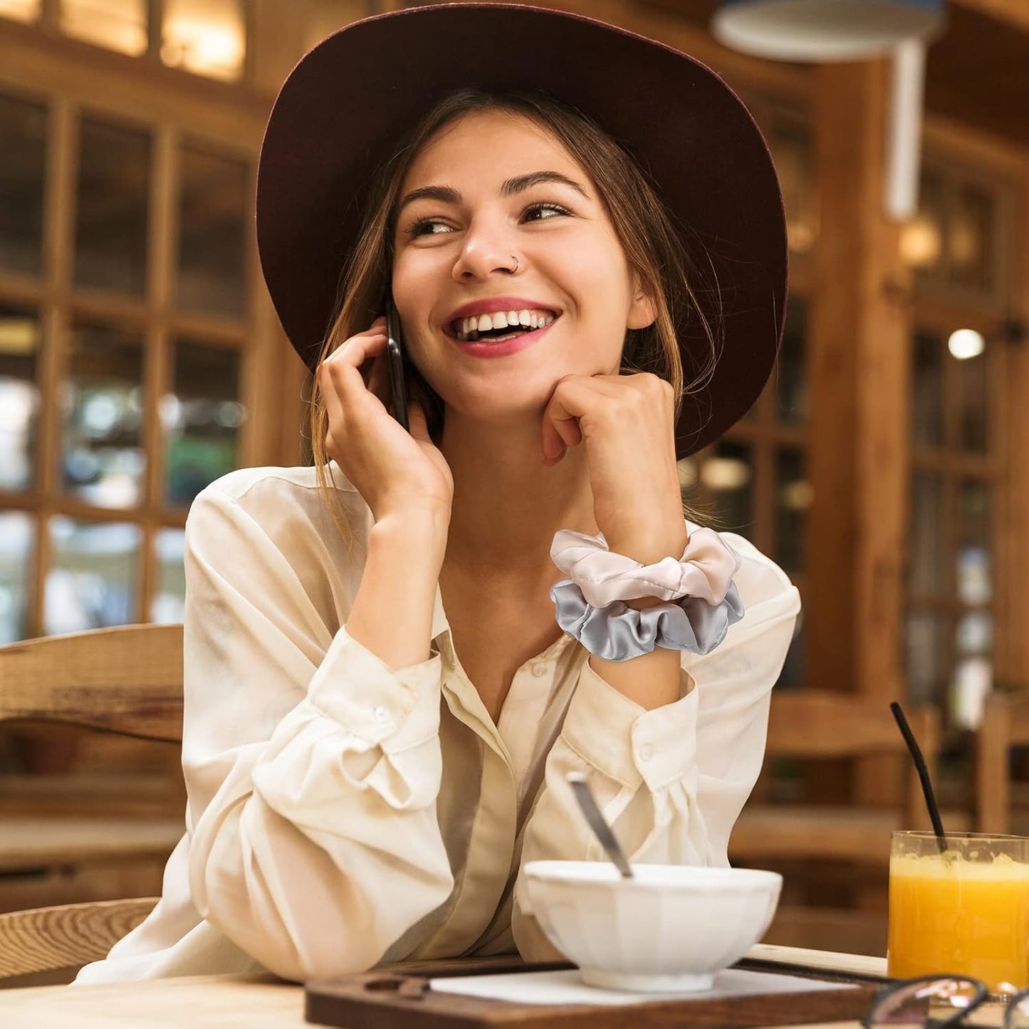 Lolalet Scrunchies for Women, Satin Hair Softer Than Silk Ties Sleep, Big Scrunchy Ponytail Holder with Elastic Bands Girls Thick Thin Curly -6 Pack, Style C