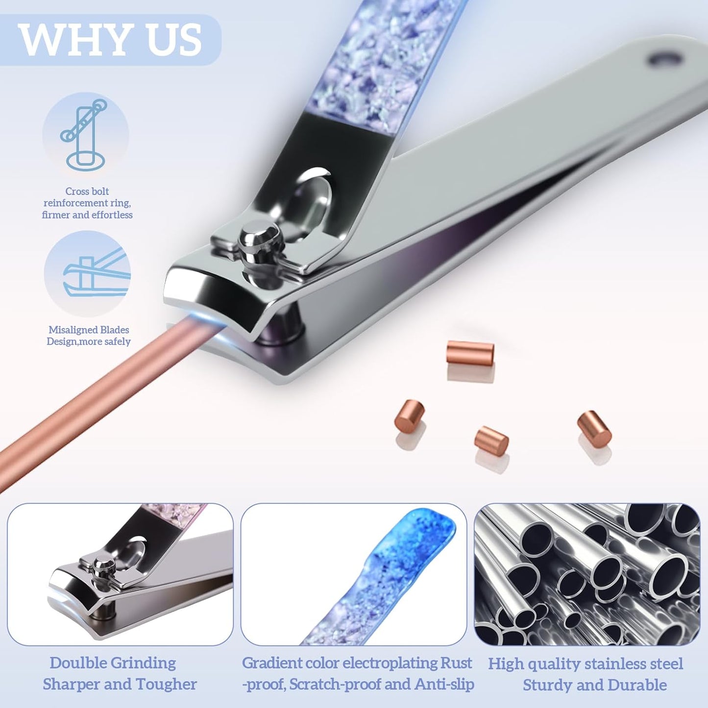 Nail Clippers Set 7 in 1 Stainless Steel, Colorful Manicure Kit Scissors Pedicure Tools Kit with Luxurious Travel Case- Portable Travel Grooming Kit Gift for Women