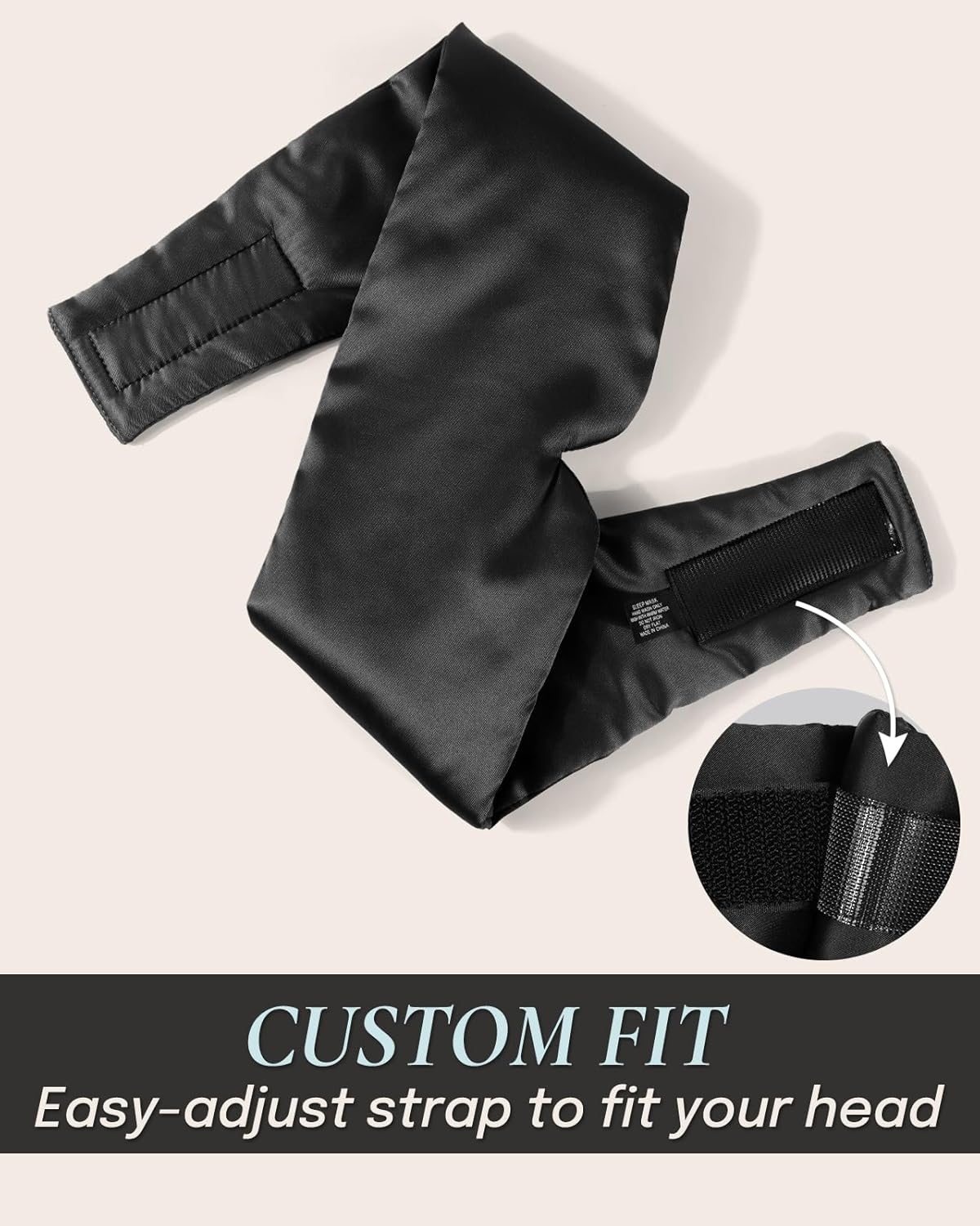 Zenssia Satin Sleep Mask for Women and Men, Lightweight Padded Eye Mask with Adjustable Strap, Comfort Blackout for Travel and Nap - Black