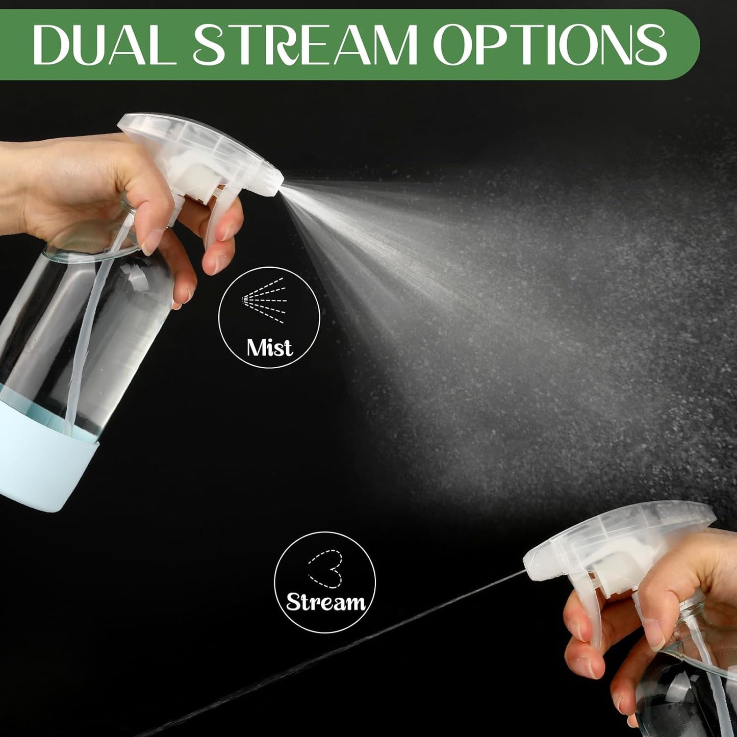 5 PACK/16 OZ Glass Spray Bottles with Upgraded Adjustable Spray Nozzle, Refillable Containers with Silicone Sleeve, Spray Bottle for Hair&Cleaning Solutions&Essential Oils-Pink Blue Gray Black White