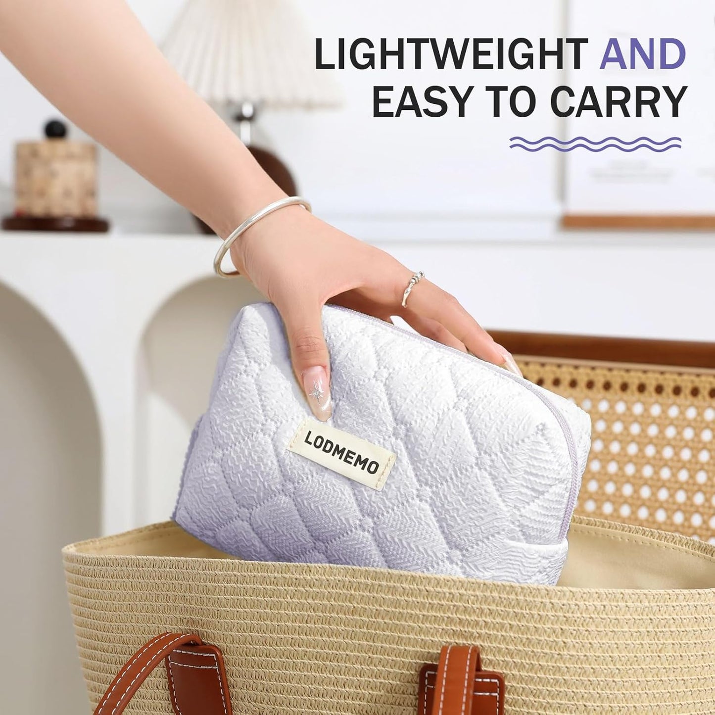 Makeup Bag 3 PCS Cosmetic Bags for Women, Large Travel Make up Bag Set Cute Cotton Toiletry Bag Organizer Pouch for Purse, Purple