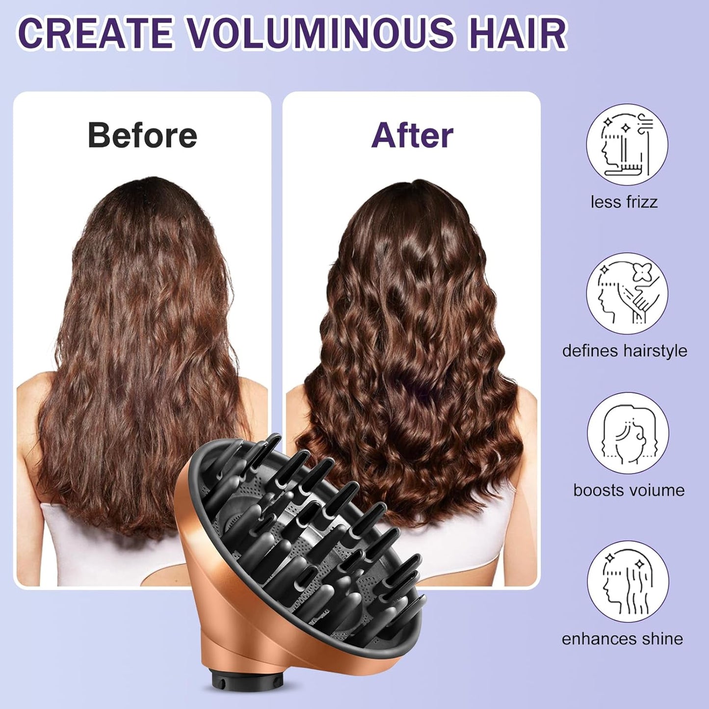 Large Diffuser Attachment for Dyson Airwrap, Converts to Hair Dryer for Faster Drying & Frizz Reduction, Heat-Resistant Nozzle for Curly Hair, Gold