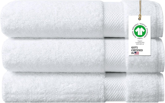 Delara 100% Organic Cotton Towels 650 GSM Plush Feather Touch Quick Dry Bath Sheet, Pack of 3 GOTS Certified, Oeko-Tex Green Certified, Organic Cotton Bath Sheet, 36"X70"