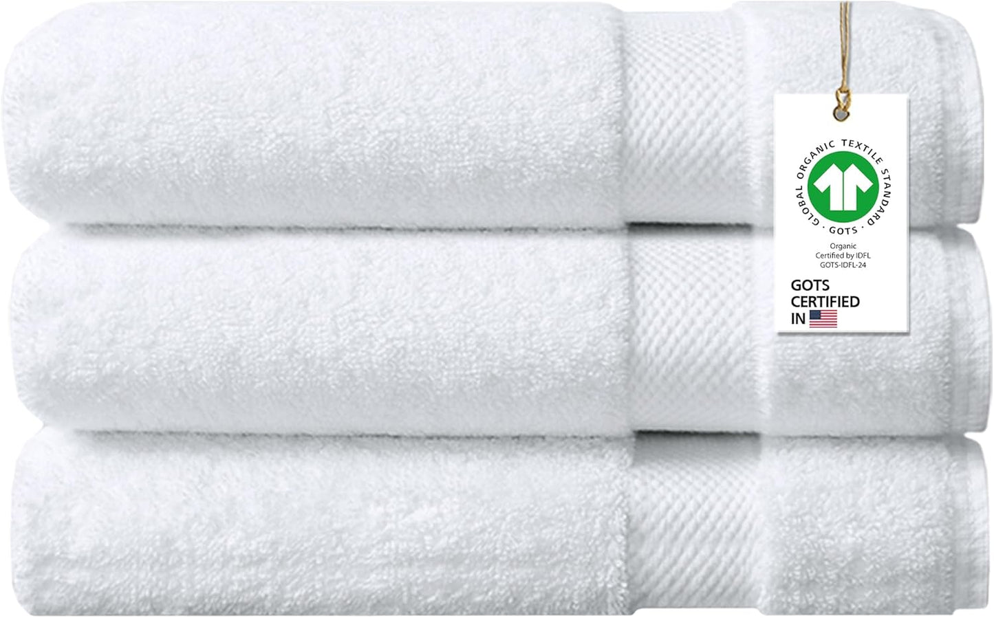 Delara 100% Organic Cotton Towels 650 GSM Plush Feather Touch Quick Dry Bath Towel, Pack of 3 GOTS Certified, Oeko-Tex Green Certified, Organic Cotton Bath Towel, 30"X58"