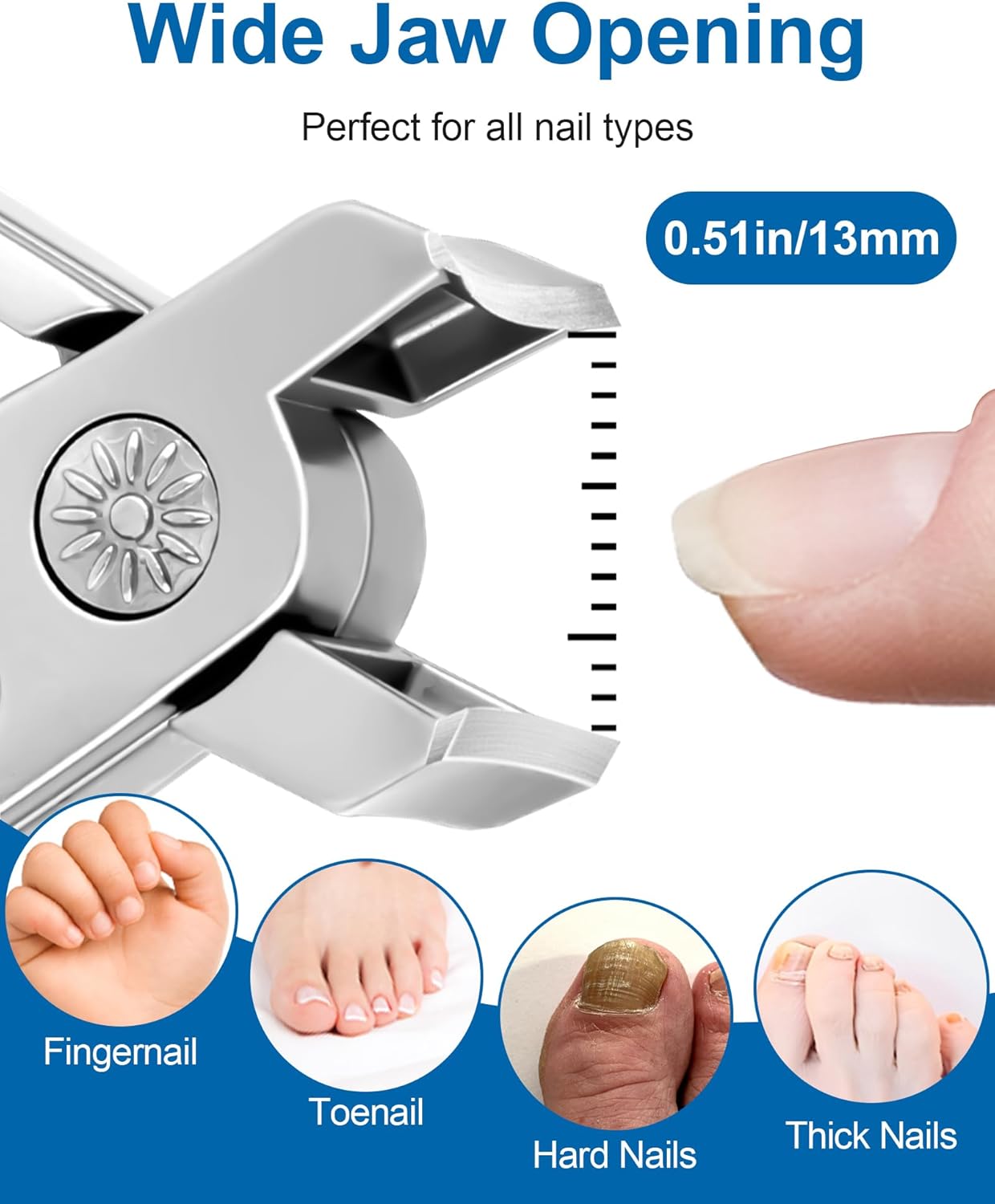 Nail Clippers for Thick Nails, Ultra Sharp, No Splash with Catcher, Wide Mouth Fingernail and Toenail Clippers for Seniors, Men & Women (Silver)