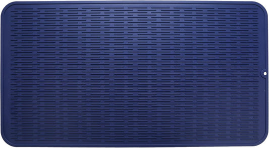 Silicone Dish Drying Mat for Multiple Usage,Easy clean,Eco-friendly,Heat-resistant Silicone Mat for Kitchen Counter or Sink,Refrigerator or Drawer Liner Navy Blue 4XL 32 inches x 18 inches