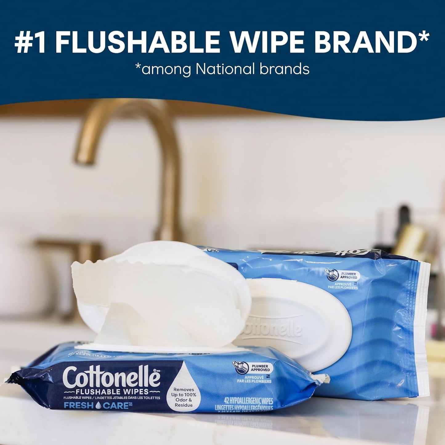 Cottonelle Fresh Care Flushable Wet Wipes, Adult Wet Wipes, 4 Flip-Top Packs, 42 Wipes Per Pack (168 Total Wipes), Packaging May Vary