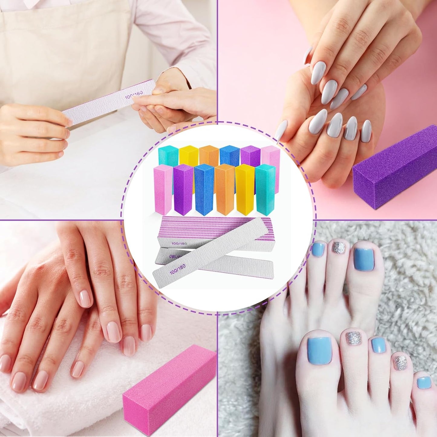 Nail Files and Buffers (24 Pack), Nail Buffer Block Nail File Set for Acrylic and Natural Nails, Professional Manicure Tool 4 Sides 100/120/180 Grit Emery Board Sponge Buffing Buffers Blocks Gray