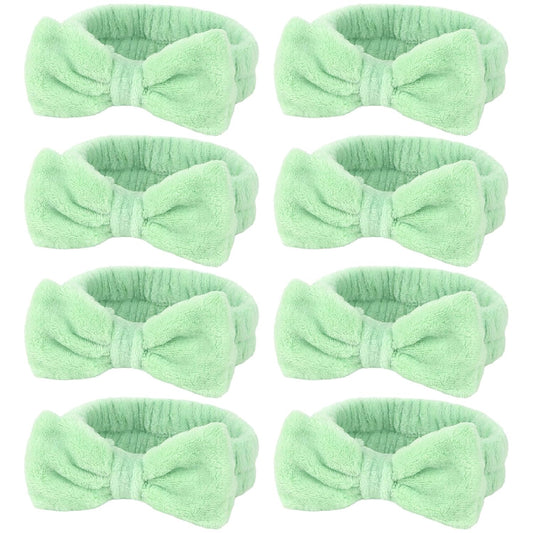 Ondder Green Spa Terry Cloth Skincare Headbands for Women - 8 Pcs Makeup Bow Hair Bands for Face Washing and Skin Care