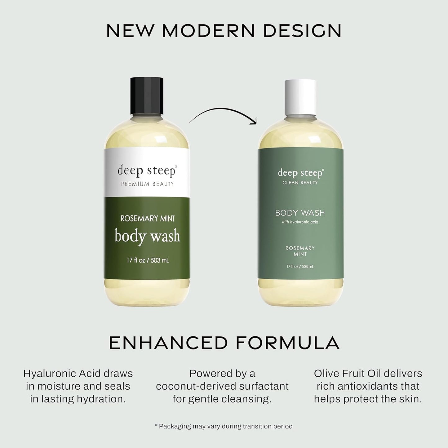 Deep Steep Body Wash, Rosemary Mint, 17 oz – Hydrating Shower Gel with Hyaluronic Acid, Shea Butter, Aloe Vera & Argan Oil – Vegan, Clean Beauty, Clean & Refreshed Skin