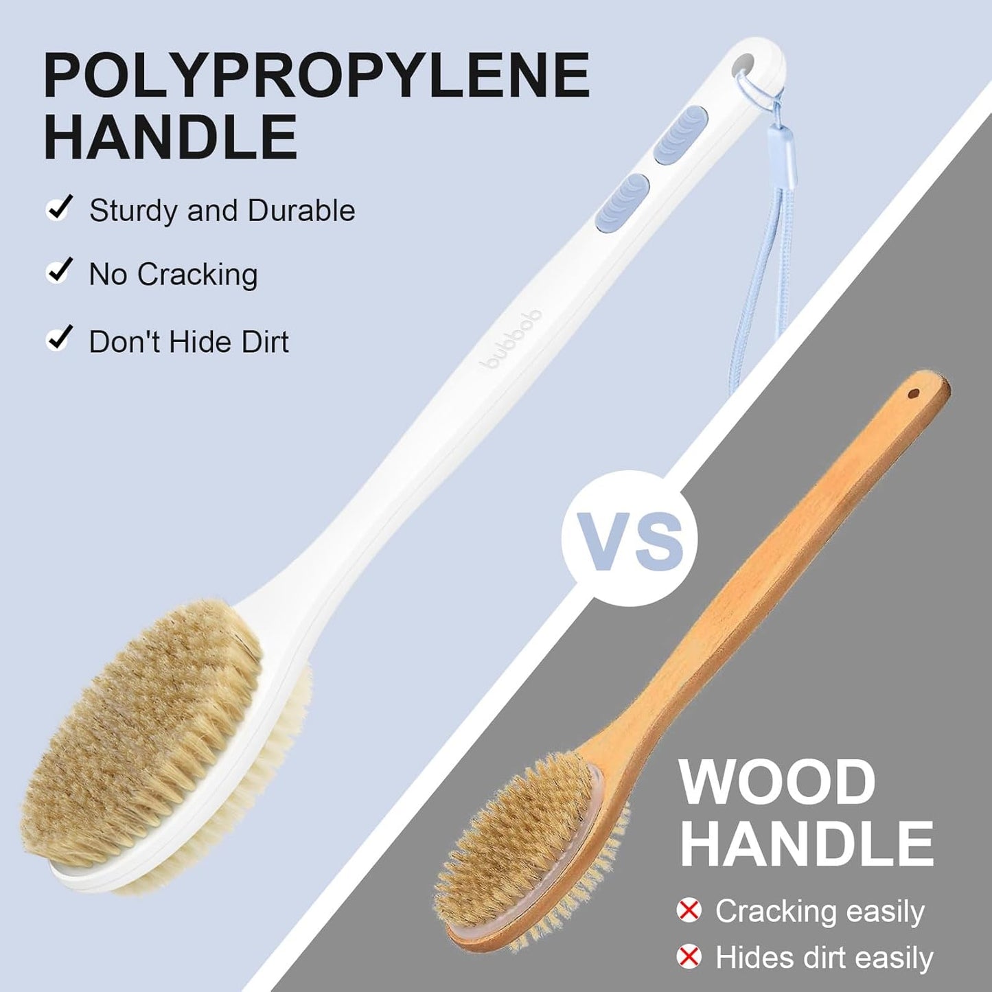 Back Scrubber, Back Scrubber for Shower, Bath Brush Long Handle for Shower with Double Sided Bristles for Wet or Dry Brushing (Blue)