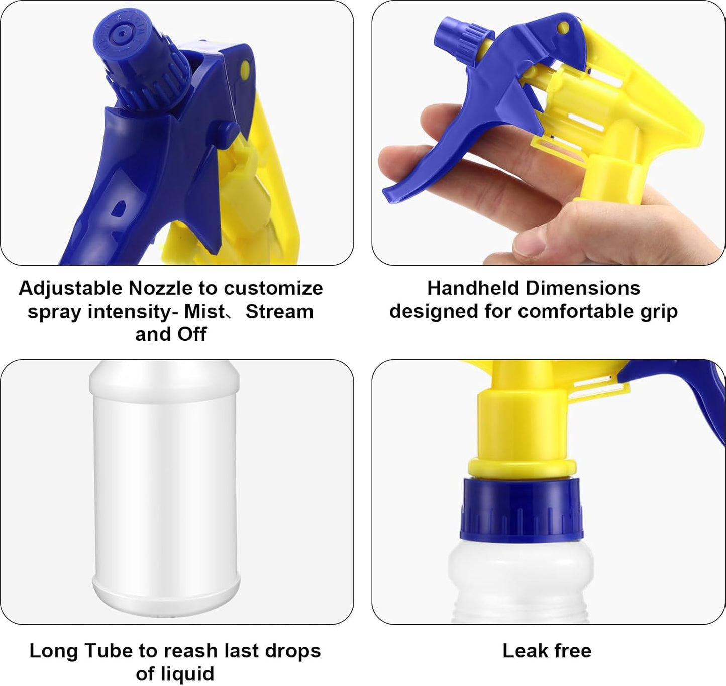 Eccliy 12 Pcs 16 Oz Plastic Spray Bottle, Adjustable Empty Reusable Sprayer for Cleaning, Planting, Water, Bathroom and Kitchen, BBQ, Commercial and Residential(Yllow&blue,Original)