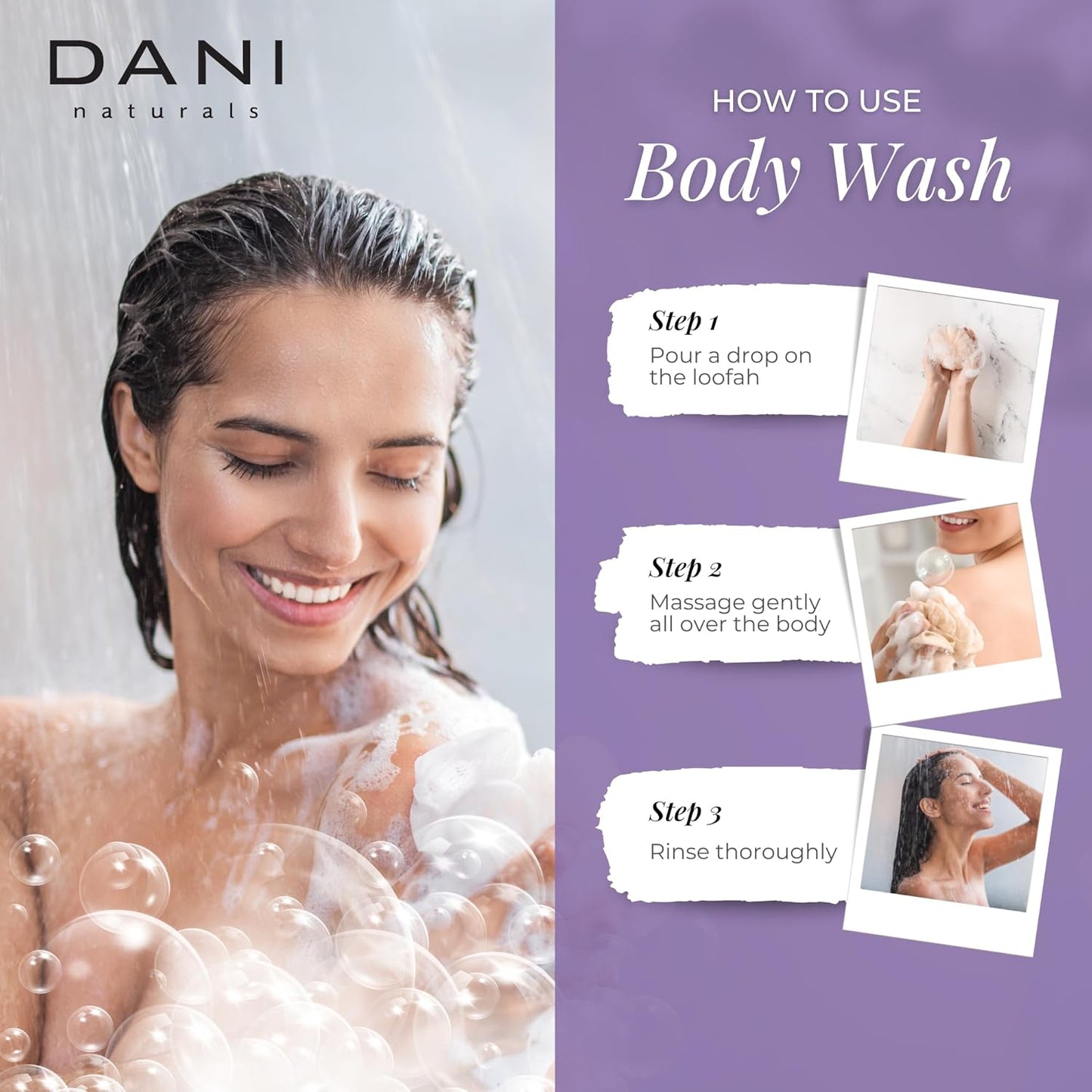 DANI Naturals Moisturizing Body Wash - Calming Lemongrass Lavender Scent with Organic Aloe Vera & Natural Glycerin - Paraben, Sulfate, & Phthalate-Free Shower Gel - 12 oz Bottle, Vegan & Cruelty-Free
