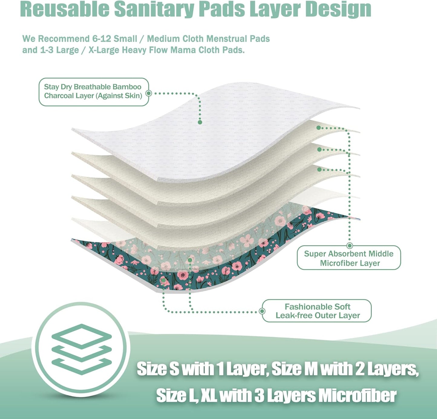 wegreeco Reusable Menstrual Pads - Reusable Sanitary Pads | Reusable Panty Liners | Soft Cloth Menstrual Pads - 6 Pack with 1 Cloth Mini Wet Bag (L, Rose)