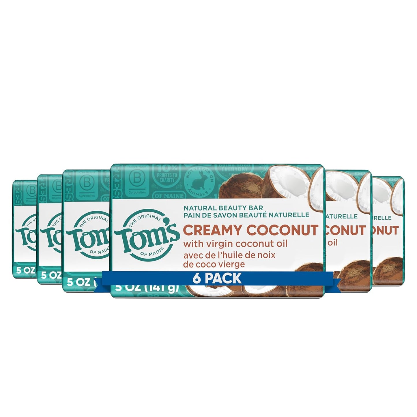 Tom's of Maine Natural Beauty Bar Soap, Creamy Coconut With Virgin Coconut Oil, 5 oz. 6-Pack (Packaging May Vary)