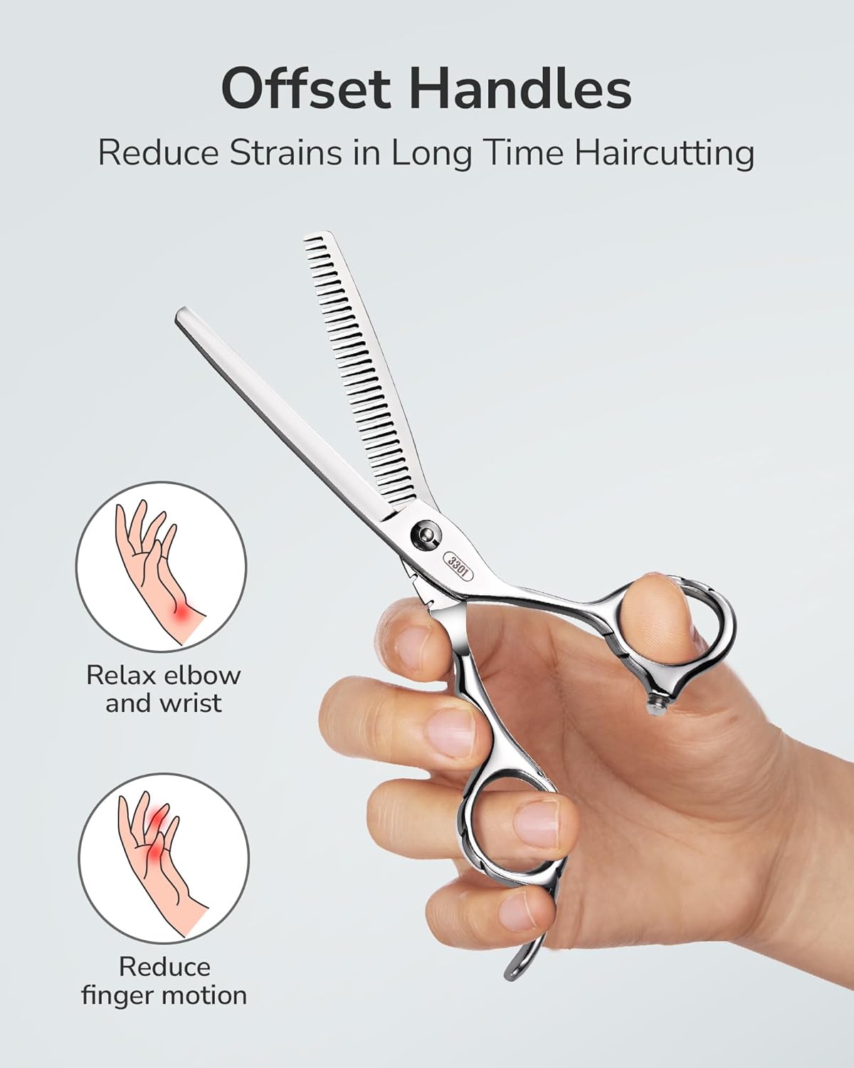 ULG Hair Thinning Scissors 6.7” Shark Series 100% Japanese Stainless Steel, Offset Handle, 30-Tooth Seamless Thinner 15% Hair Removal, Professional Barber Layering Shears for Salon & Home Hair Styling