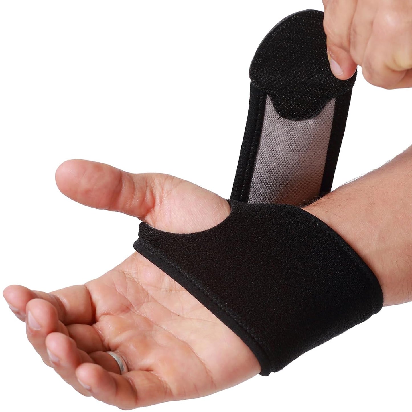 NeoTech Care Wrist Band - Elastic & Breathable Fabric - Adjustable Compression Strap - Men, Women, Right or Left - Support Wrap for Protection or Sports (Black Color, Size L, 1 Unit)