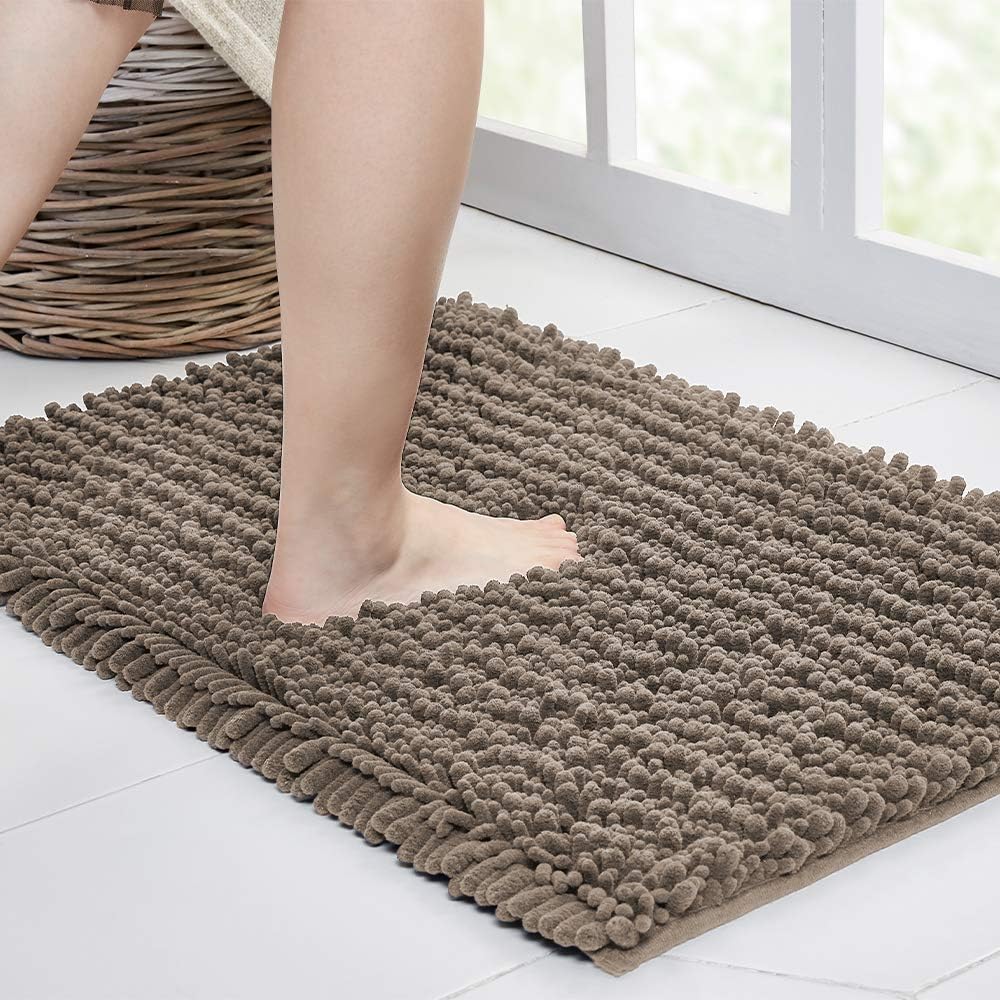 Walensee Large Bathroom Rug Non Slip Bath Mat (24x60 Inch Taupe) Water Absorbent Super Soft Shaggy Chenille Machine Washable Dry Extra Thick Perfect Absorbant Best Plush Carpet for Shower Floor