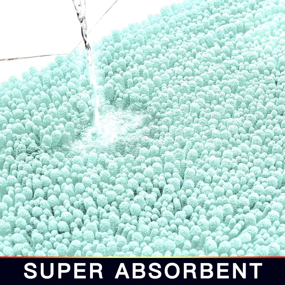 Walensee Bathroom Rug Non Slip Bath Mat (44x24 Inch Spa Blue) Water Absorbent Super Soft Shaggy Chenille Machine Washable Dry Extra Thick Perfect Absorbant Best Large Plush Carpet for Shower Floor