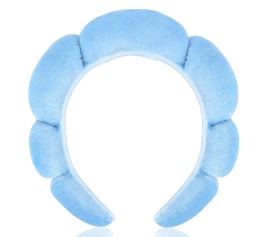 CAVETEE Spa Headband for Washing Face, Sink Care Headband for Women Sponge Bubble Makeup Head band for Women, Soft Velour Hair Accessoriesfor Girls (Blue, one size)