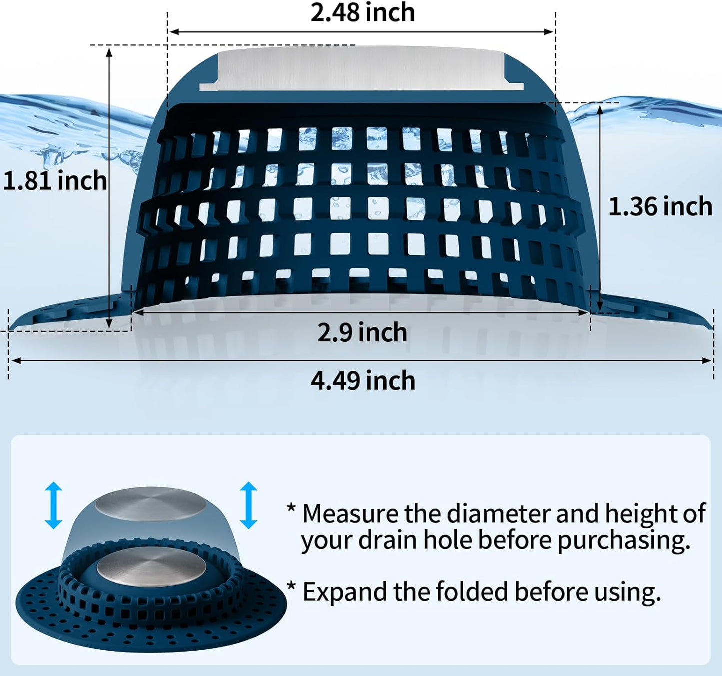 Shower Drain Hair Catcher, Bathtub Drain Cover Foldable Silicone Shower & Tub Protector for Pop-Up & Regular Drains