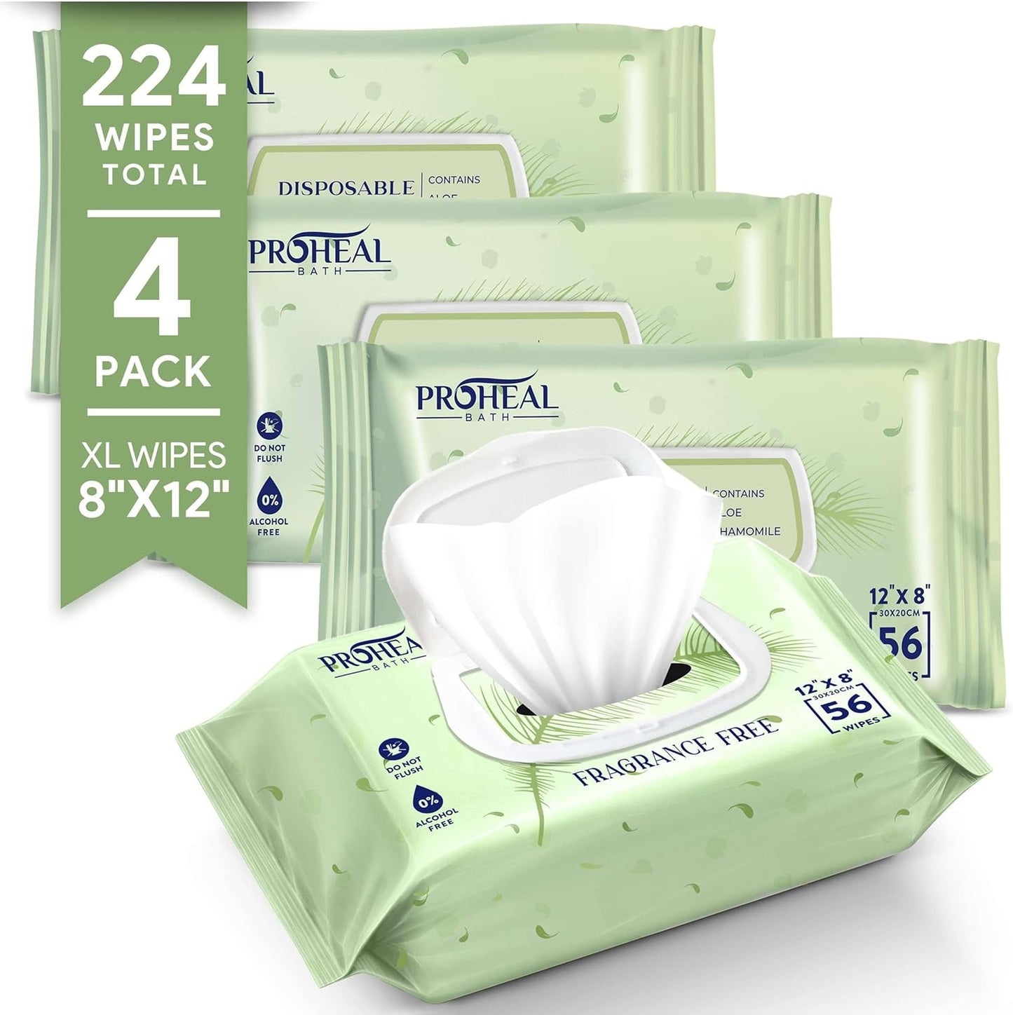 X Large Wet Wipes for Adults - 4 Packs of 56 [224 Count] Disposable Incontinence Wipes, 12" x 8" Adult Wipes for Elderly - Personal Body Wipes for Women and Men, Pre Moistened Adult Washcloths
