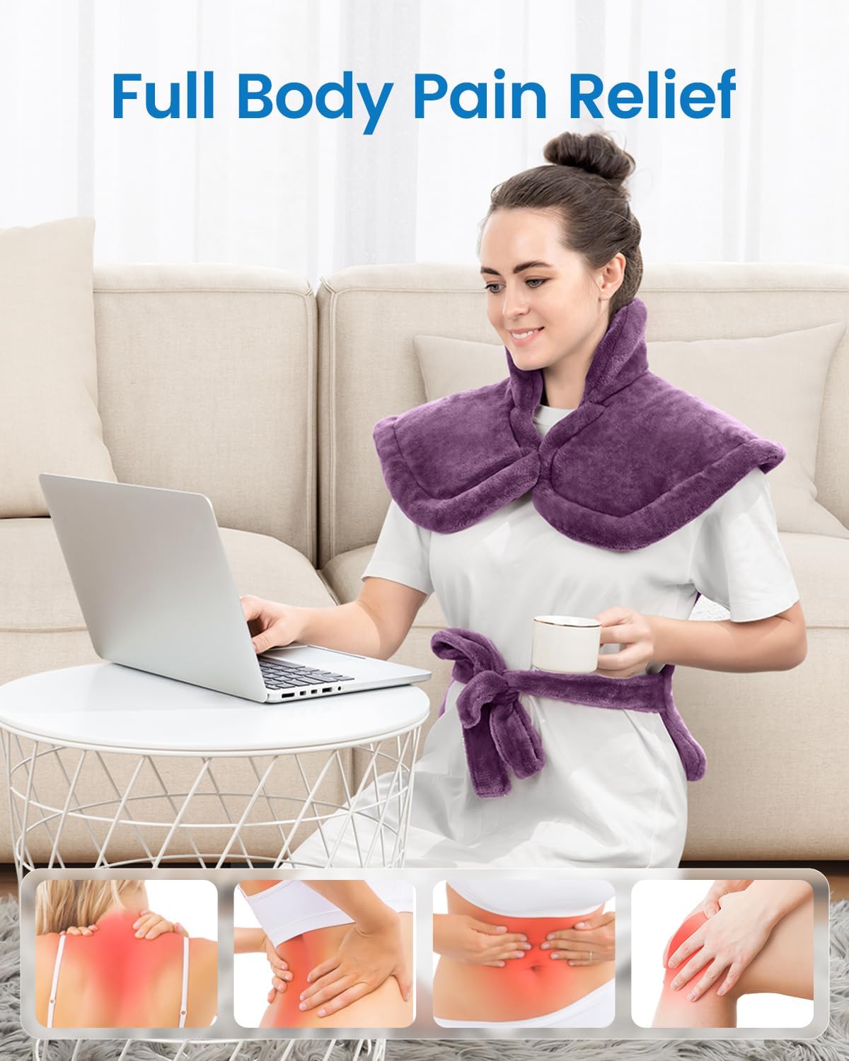 RENPHO Heating Pad for Neck and Shoulders and Back Pain Relief, Birthday Christmas Gifts for Men Women Mom Wife Seniors, FSA Eligible Items, Electric Heat Pad, ETL Certified, 24"x33", Purple