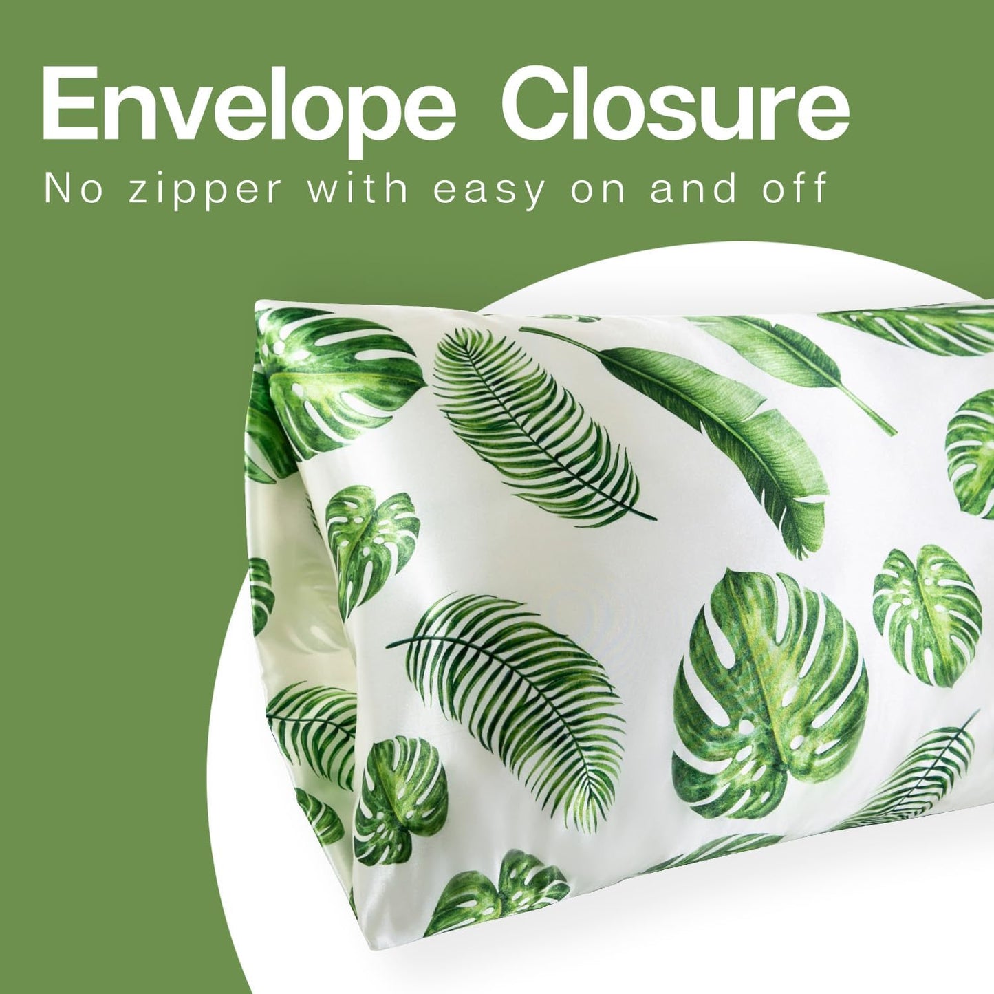 MR&HM Satin Pillowcase for Hair and Skin, Silk Satin Pillowcase 2 Pack, Standard Size Pillow Cases Set of 2, Silky Pillow Cover with Envelope Closure (20x26, Leaves)