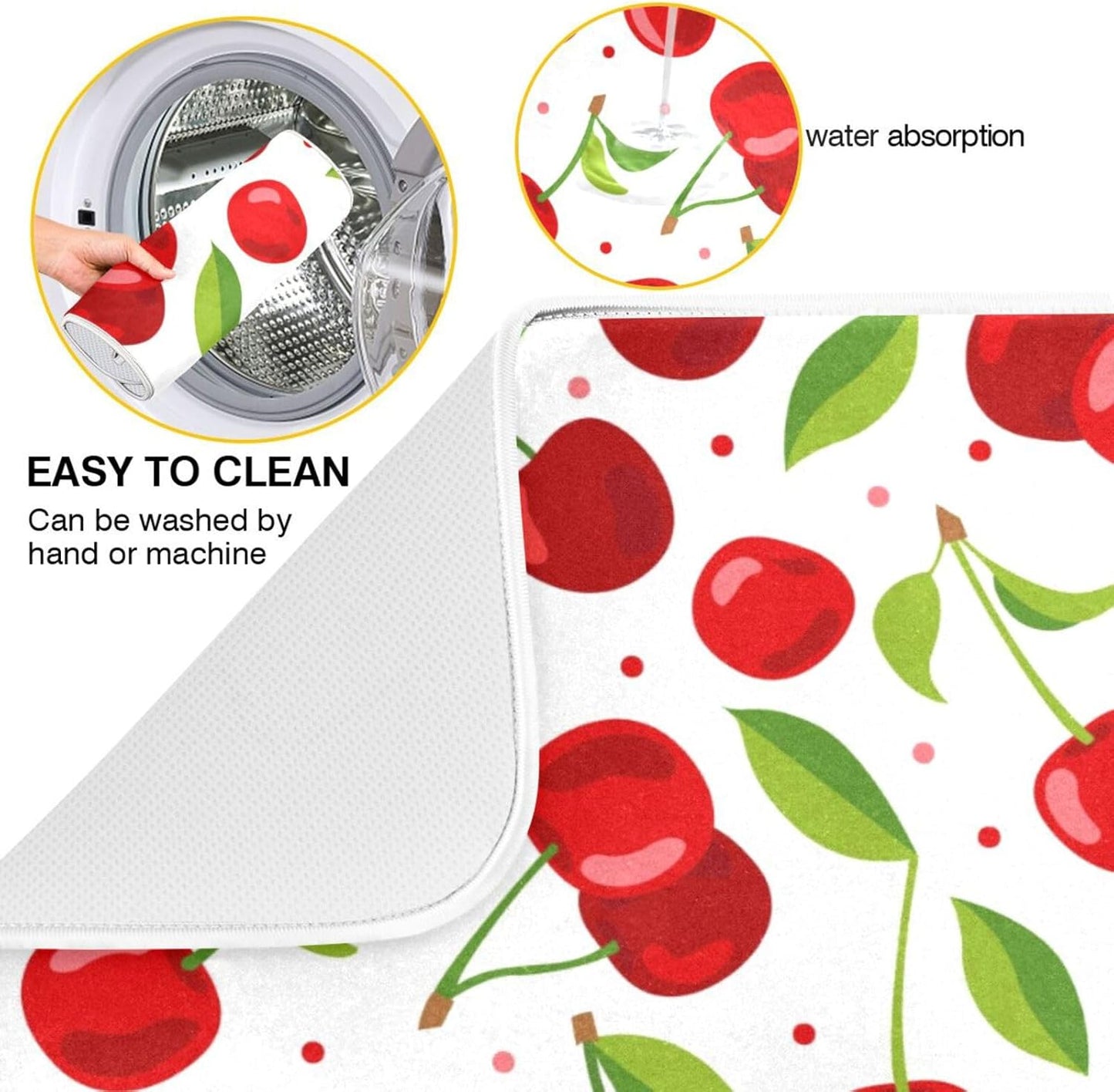 Cherry Fruits Dish Drying Mats for Kitchen 18x24 inch Drying Mat Absorbent Microfiber Dish Mat Drainer Rack Mats Fast Dry for Kitchen Counter