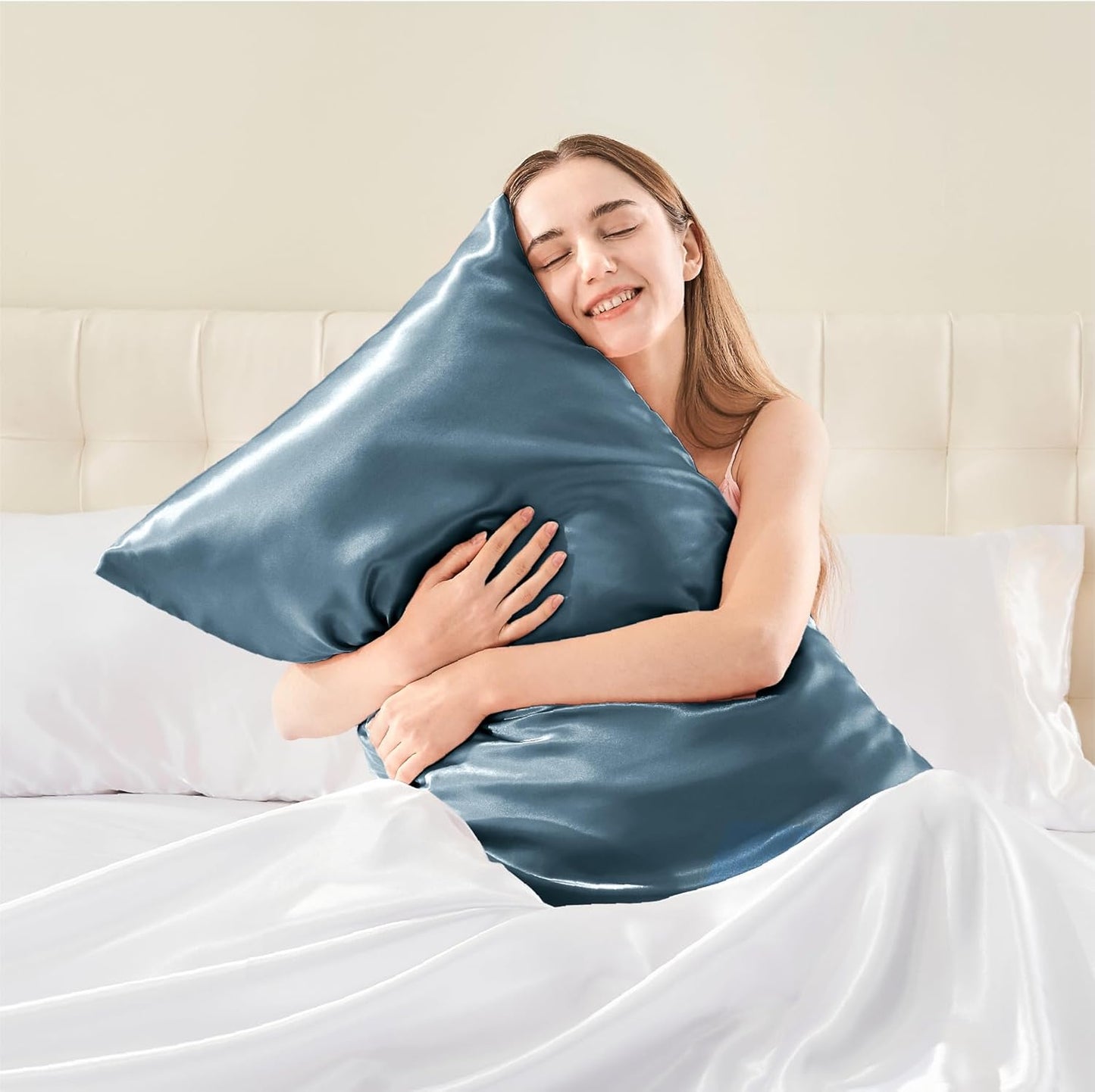 BEDELITE Satin Body Pillow Cover, Super Soft and Cooling Body Pillow Pillowcase for Hair and Skin, Breathable Silky Full Long Pillowcase Cover(20"x54", Bluesteel)