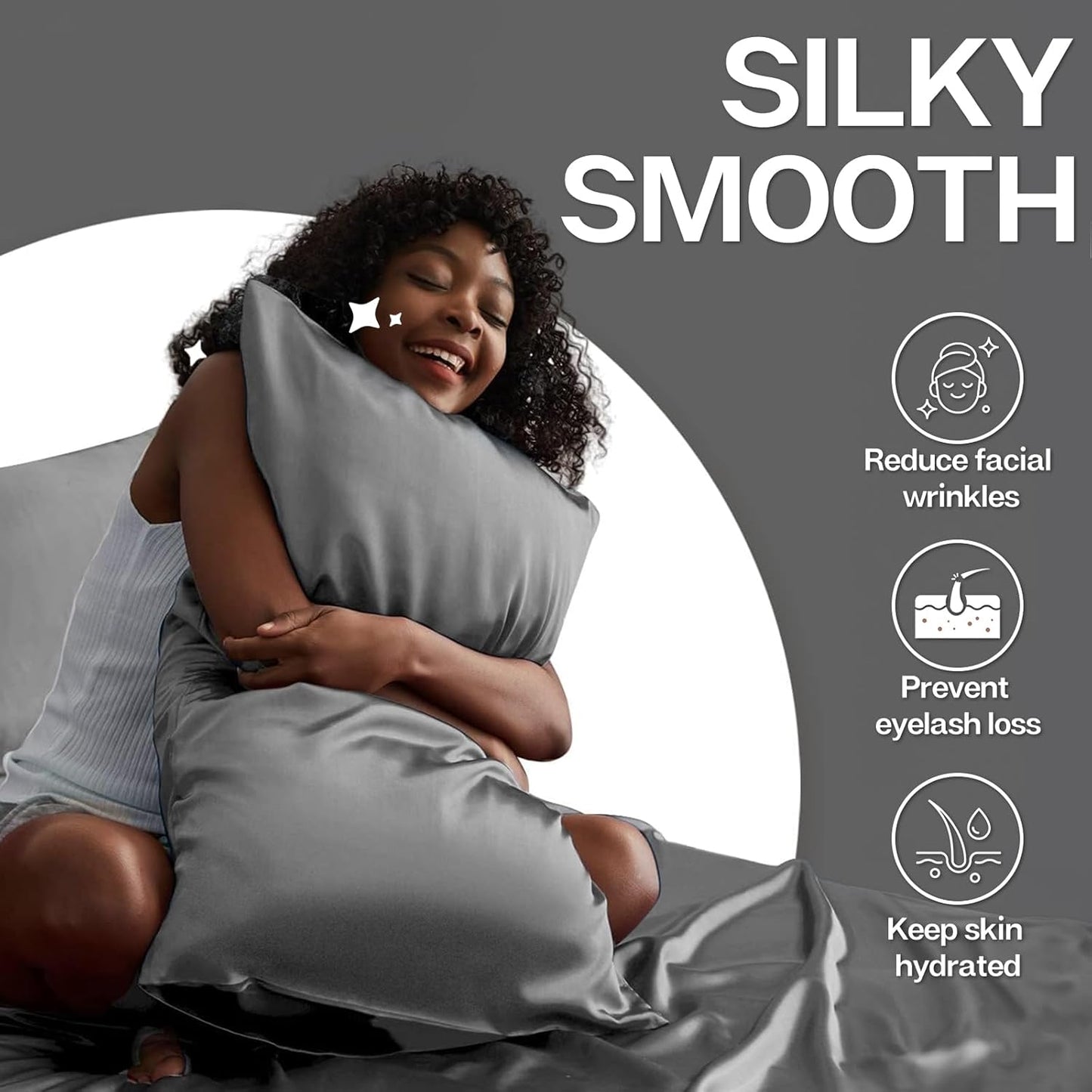 MR&HM Satin Pillowcase for Hair and Skin, Silk Satin Pillowcase 2 Pack, King Size Pillow Cases Set of 2, Silky Pillow Cover with Envelope Closure (20x36, Dark Grey)