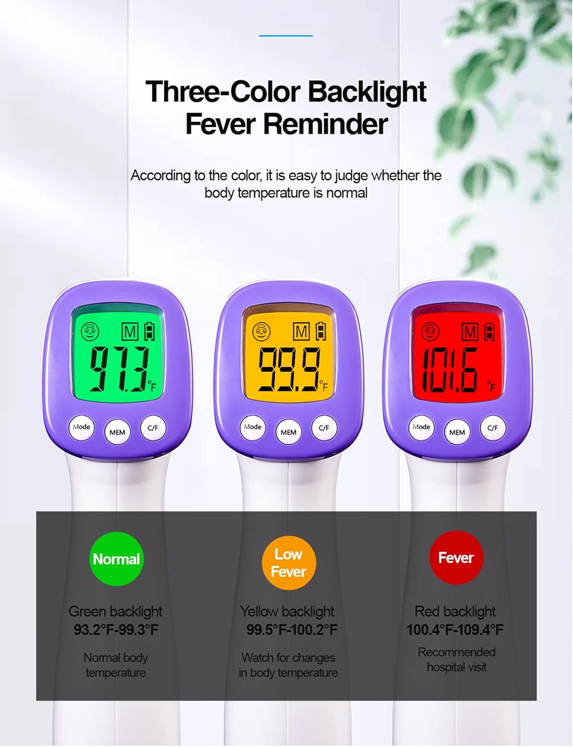 HUHETA Infrared Thermometer for Adults, Non Contact Forehead Thermometer with Fever Alarm, Accurate Reading and Memory Function, Body Temperature & Surface of Objects Use (Purple)