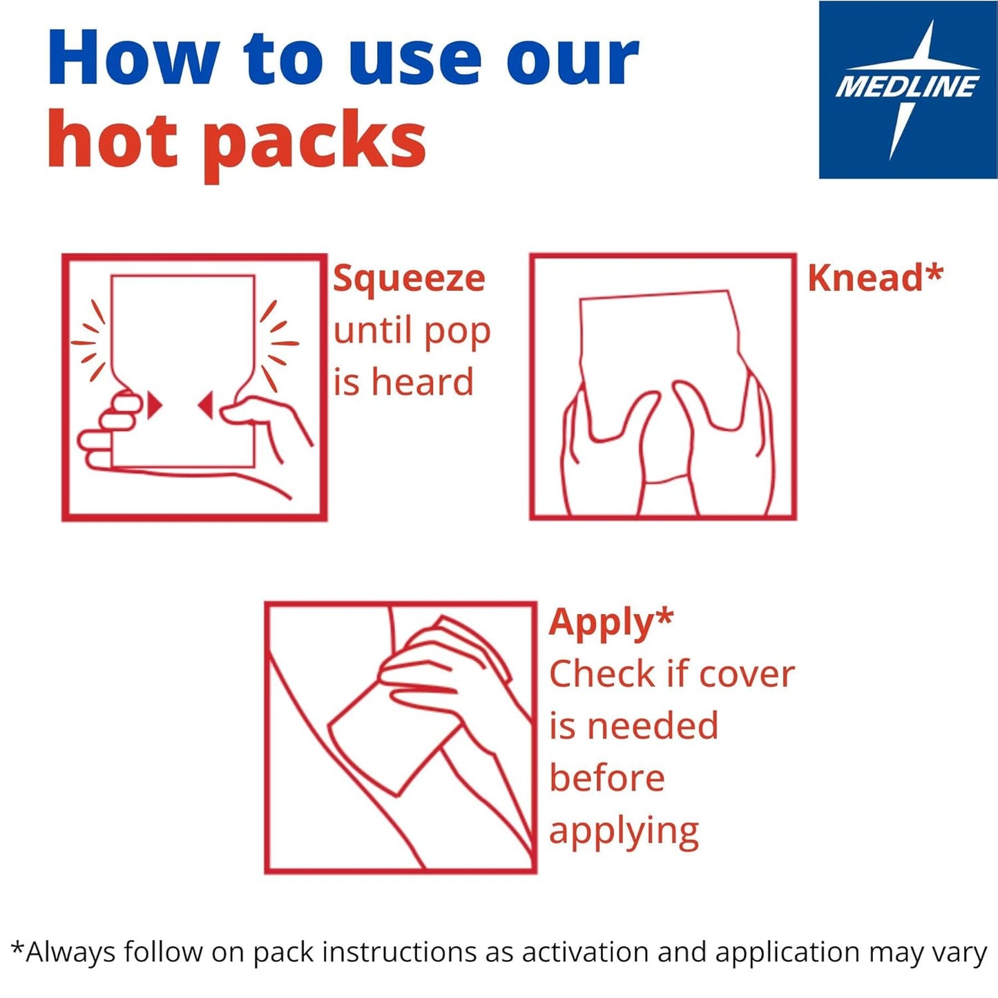 Medline Instant Hot Pack, 6 in. x 6 in., Case of 24