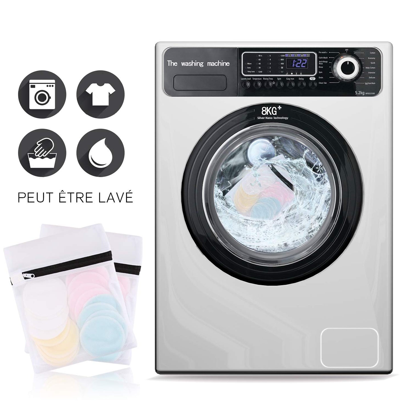 Reusable Makeup Remover Pads (16 Pack) with 2 Bags for Laundry & Storage, Reusable Bamboo Cotton Rounds, Eco-Friendly Reusable Cotton Pads for All Skin Types