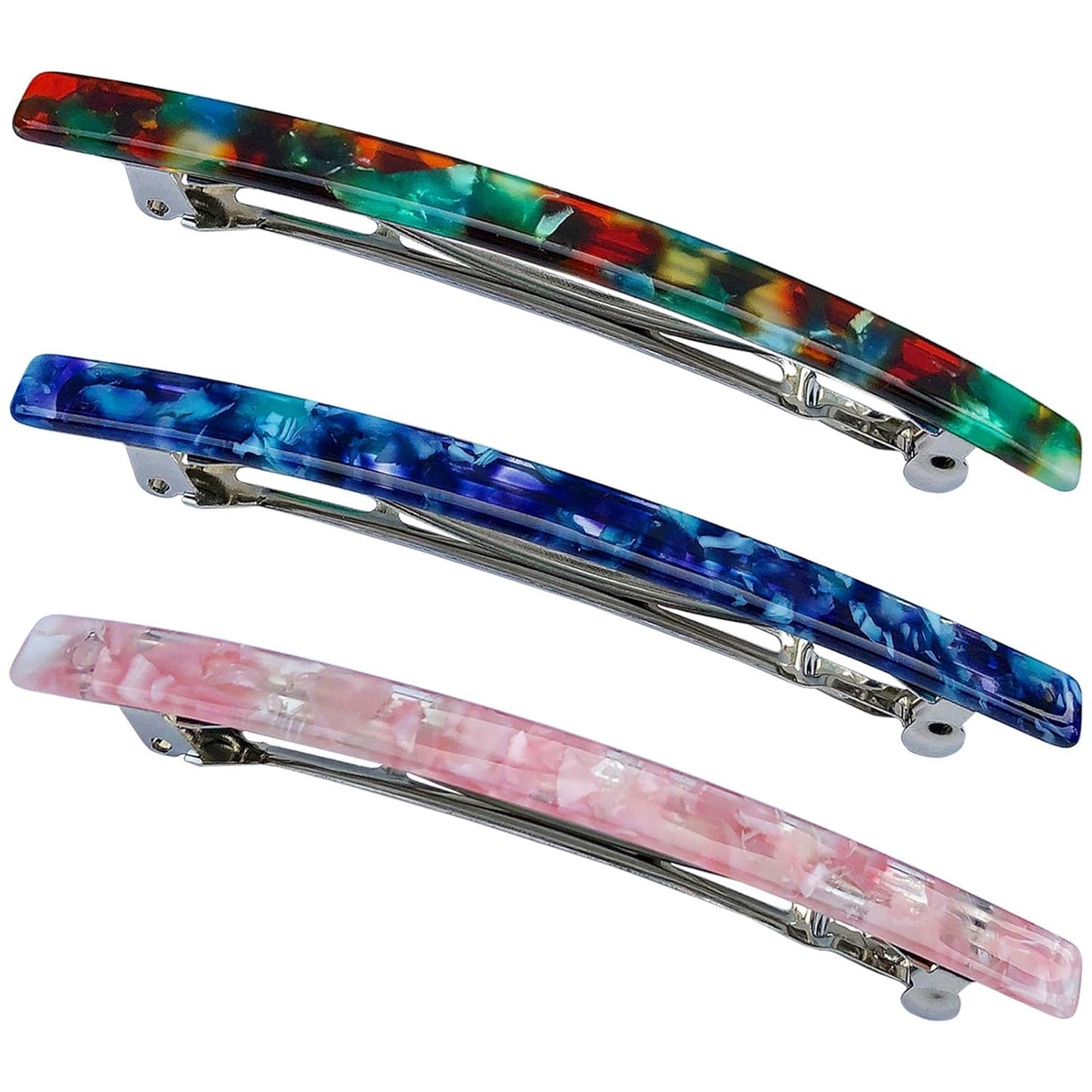 Long French Hair Barrettes 4 Inch Large Hair Clips for Women Thick Hair Automatic Clasp Clamp Pins Resin Nonslip Grip Ponytail Holders, Stylish Hair Accessories Blue Green Pink 3 Pack