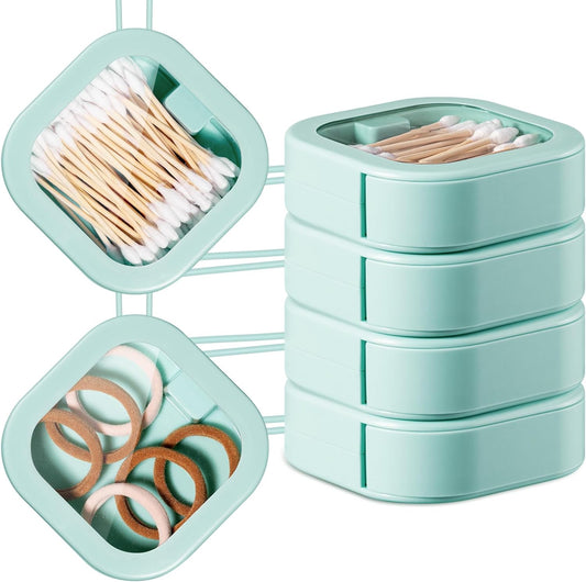 Kathfly 4 Pcs Green Hair Tie Organizer Portable Hair Accessory Storage Containers Stackable Tie Bobby Pin Holder Home Cotton Swab Dispenser Accessories Jewelry Organizer Box